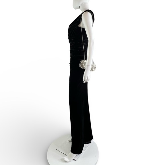 Talbot Runhof | Velvet Curve Hugging Draped Off Shoulder Evening Gown Small - Picture 6 of 10